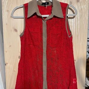 NWOT RYU tank red lace pleated shirt dress tunic